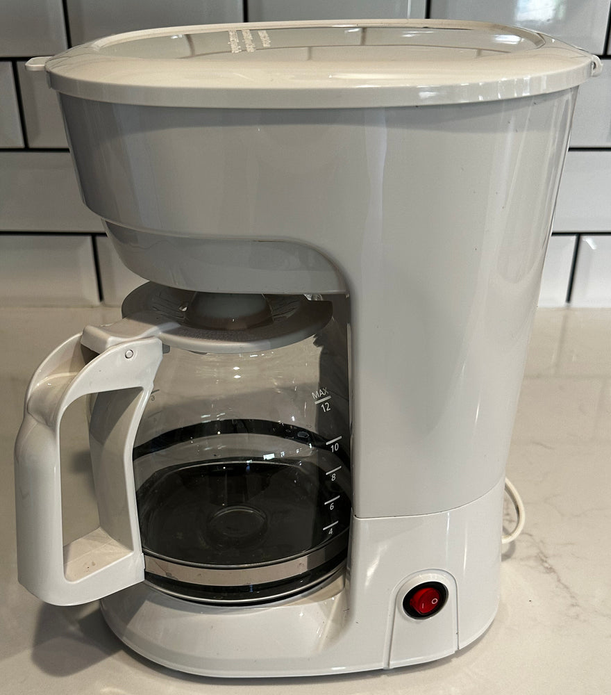 An electric simple automatic drip coffee maker.